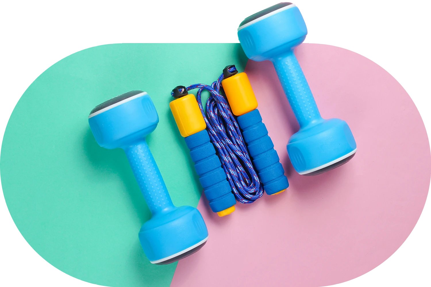 Dumbells en een springtouw